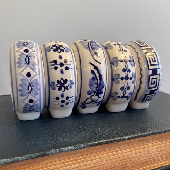 Other - 5 Blue & White Ceramic Napkin Rings
